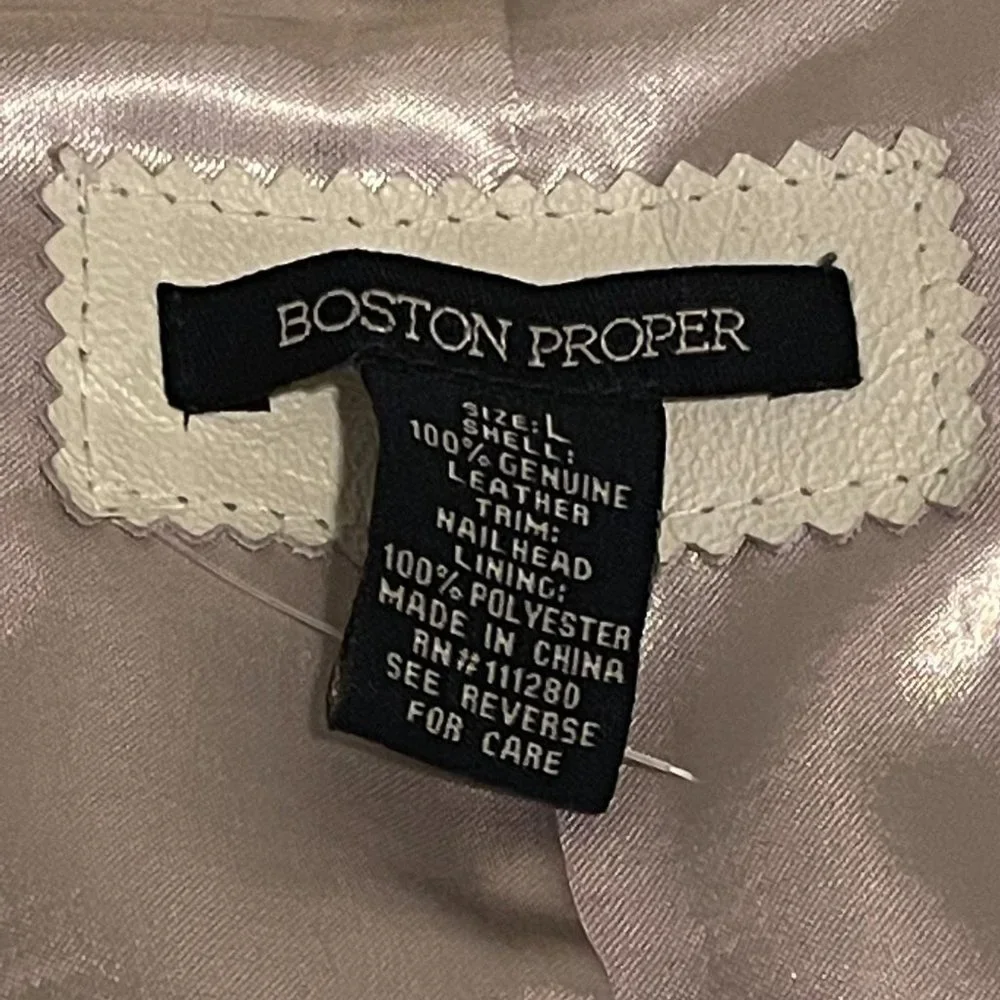 BOSTON PROPER WHITE LEATHER MOTO JACKET WITH STUDS SIZE LARGE - Picture 7 of 11